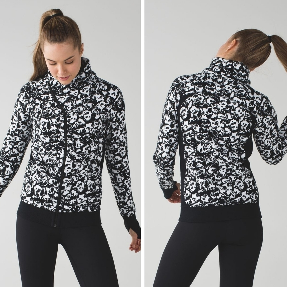 Lululemon Cozy Cuddle Up Jacket Fleur Sombre White Black size 6